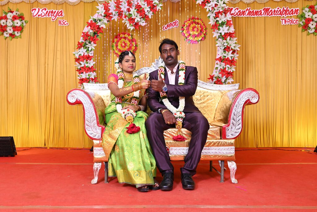 Santhana Mariappan weds Surya wedding photo in Sankarankovil