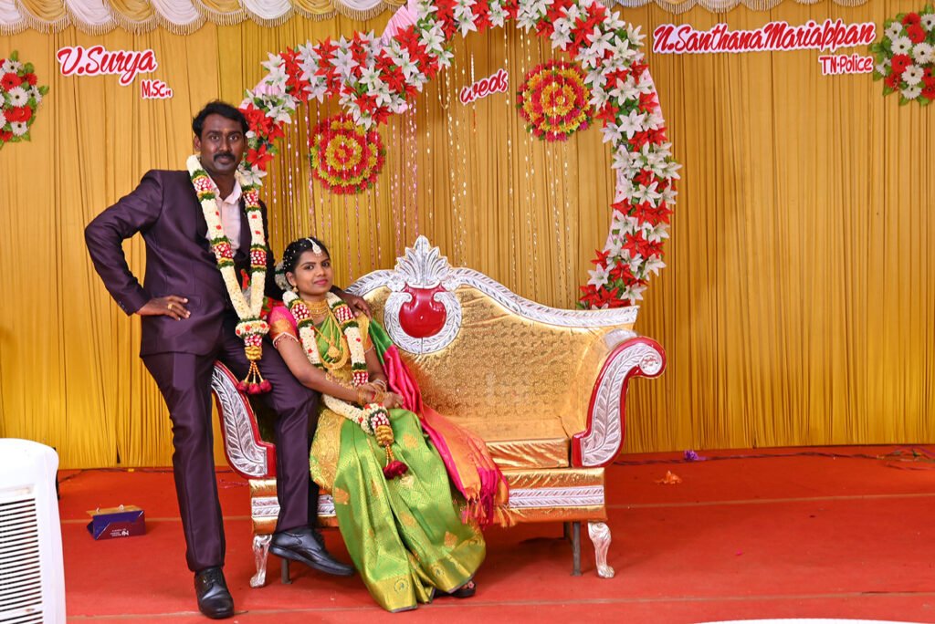 Santhana Mariappan weds Surya wedding photo in Sankarankovil
